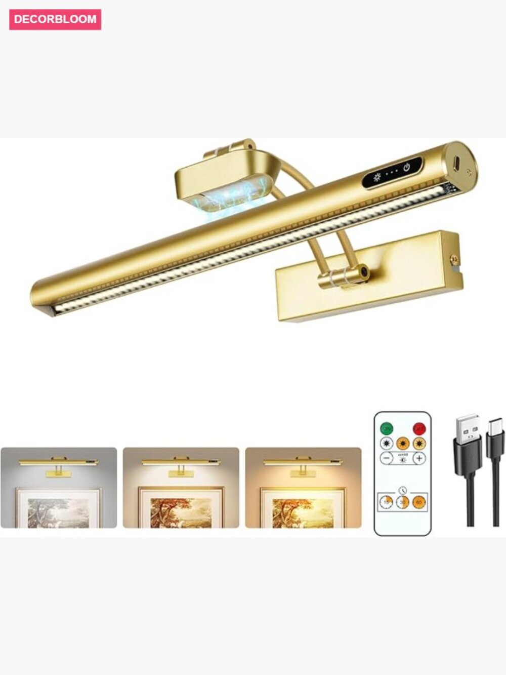Magnetic Wireless Rechargeable Picture Light 16in with Remote